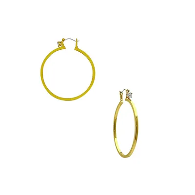 Goldtone & Crystal Large Hoop Earrings