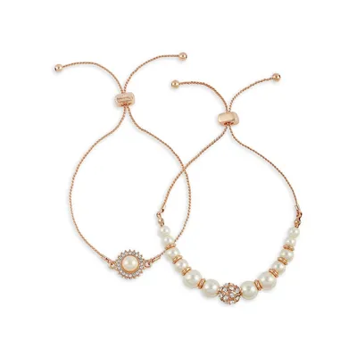 Goldtone & Pearl 2-Piece Bracelet Set