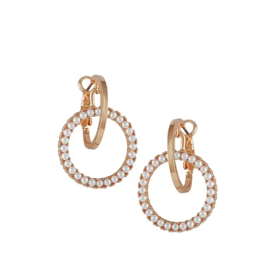 Goldtone & Faux Pearl Click-It Hoop Earrings