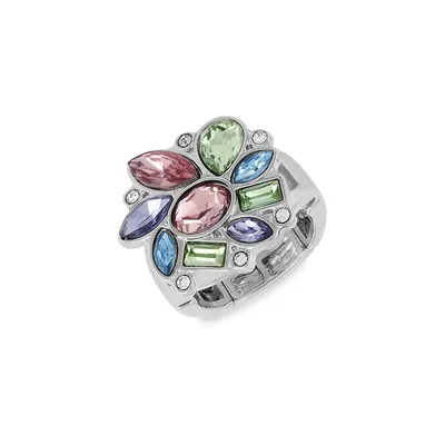 Candied Florals Silvertone & Crystals Ring
