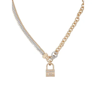 Timeless Metals Two-Tone & Crystal Line Padlock Pendant Necklace