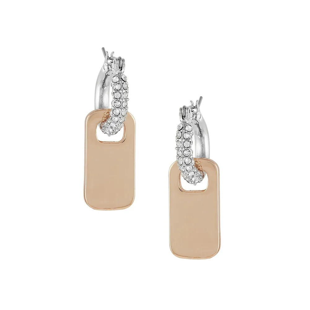 Timeless Metals Two-Tone & Crystal Huggie-Hoop Drop Earrings