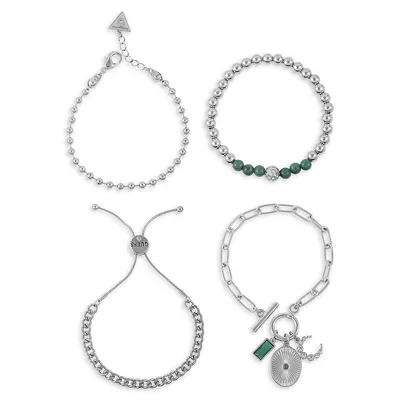 Mystical Indulgence 4-Piece Silvertone, Glass & Jade Bracelets Set