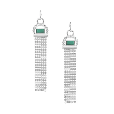 Mystical Indulgence Silvertone & Crystal Linear Chainmail Earrings