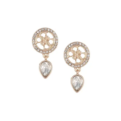 Elevated Logo Goldtone & Crystal Button Drop Earrings