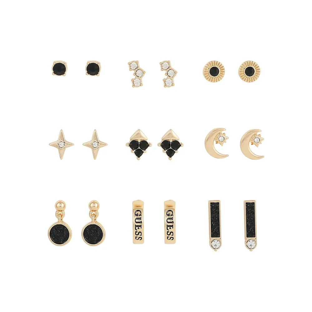 9-Pair Boxed Goldtone & Crystal Stud Earring Set