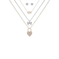 Two-Tone & Crystal Trio Layered Necklace Set