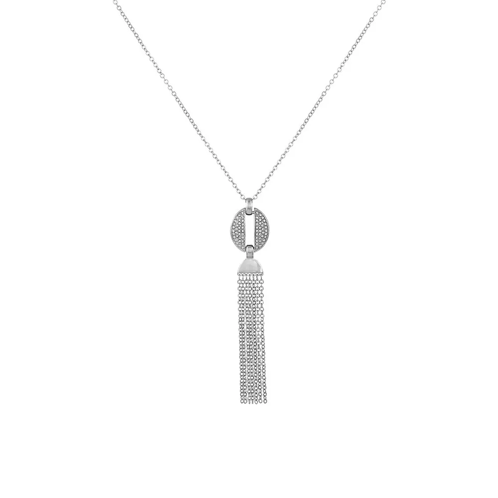 Perfectly Pave Silvertone & Crystal Pendant Necklace