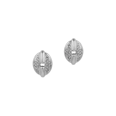 Perfectly Pavé Silvertone & Crystal Button Post Earrings