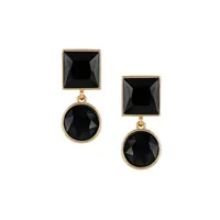 Jetsetter Goldtone & Jet Stone Square-Circle Drop Earrings