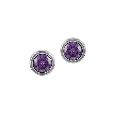 Orchid Opulence Silvertone & Crystal Logo Stud Earrings