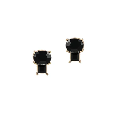 Jetsetter Goldtone & Jet Crystal Stud Earrings