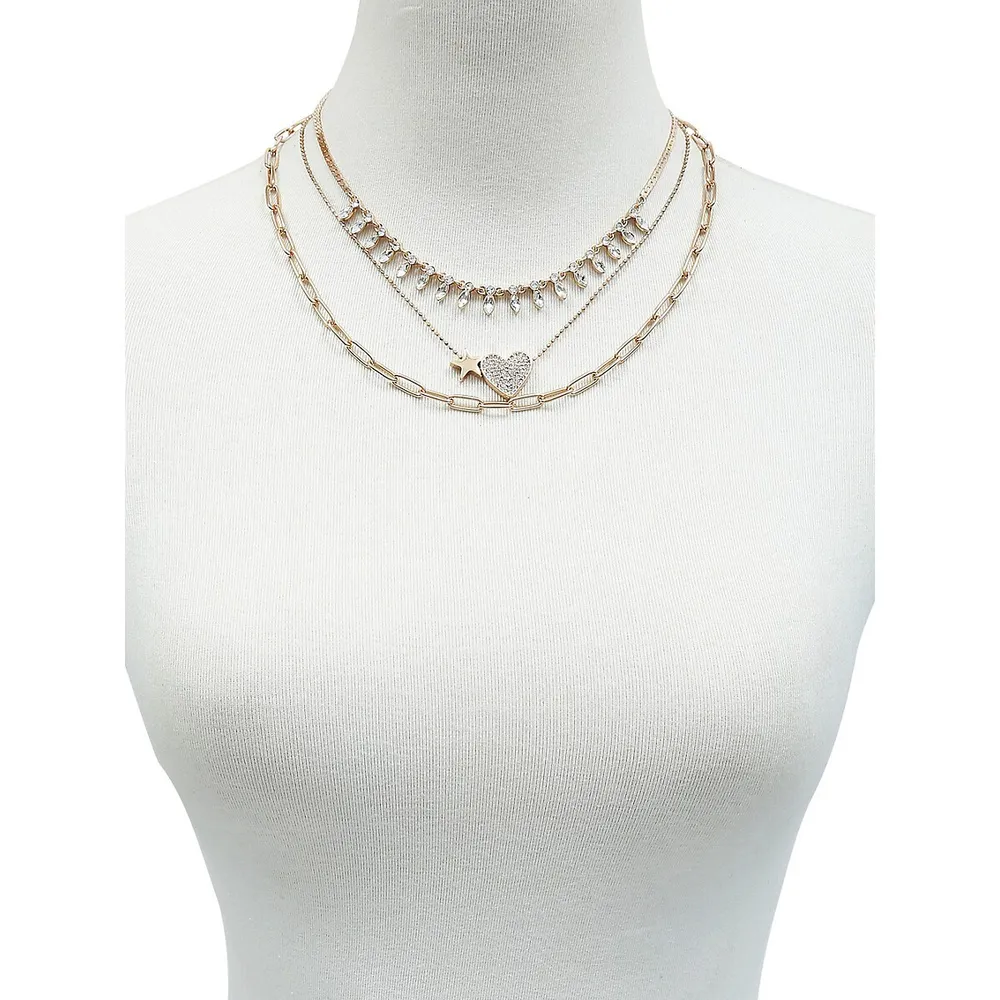 Elevated Celestial Goldtone & Clear Stone Statement Layered Necklace