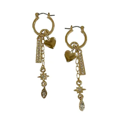 Goldtone & Crystal Charm Huggie Hoop Earrings