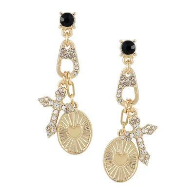 Rococo Belle Goldtone, Black & White Stone Drop Earrings
