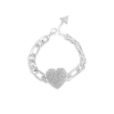 Heartbreaker Silvertone Crystal Heart Bracelet