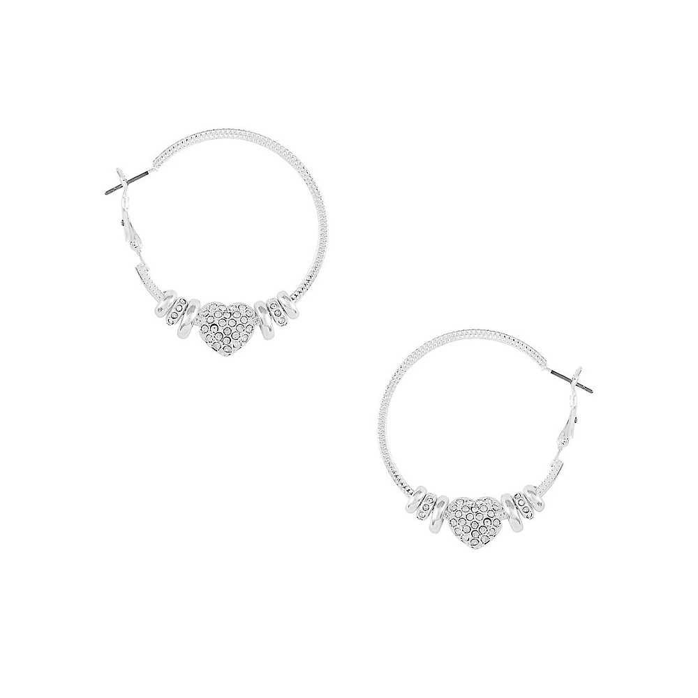 Heartbreaker Silvertone Crystal Statement Hoop Earrings