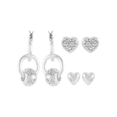 Heartbreaker 3-Piece Silvertone Earrings Set