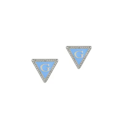 Denim Vibes Silvertone Logo Button Earrings