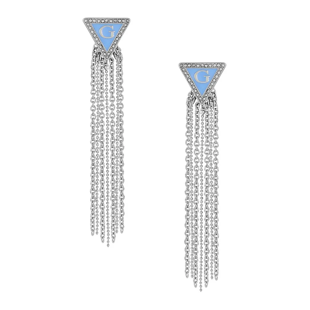 Denim Vibes Silvertone Chain Fringe Linear Earrings