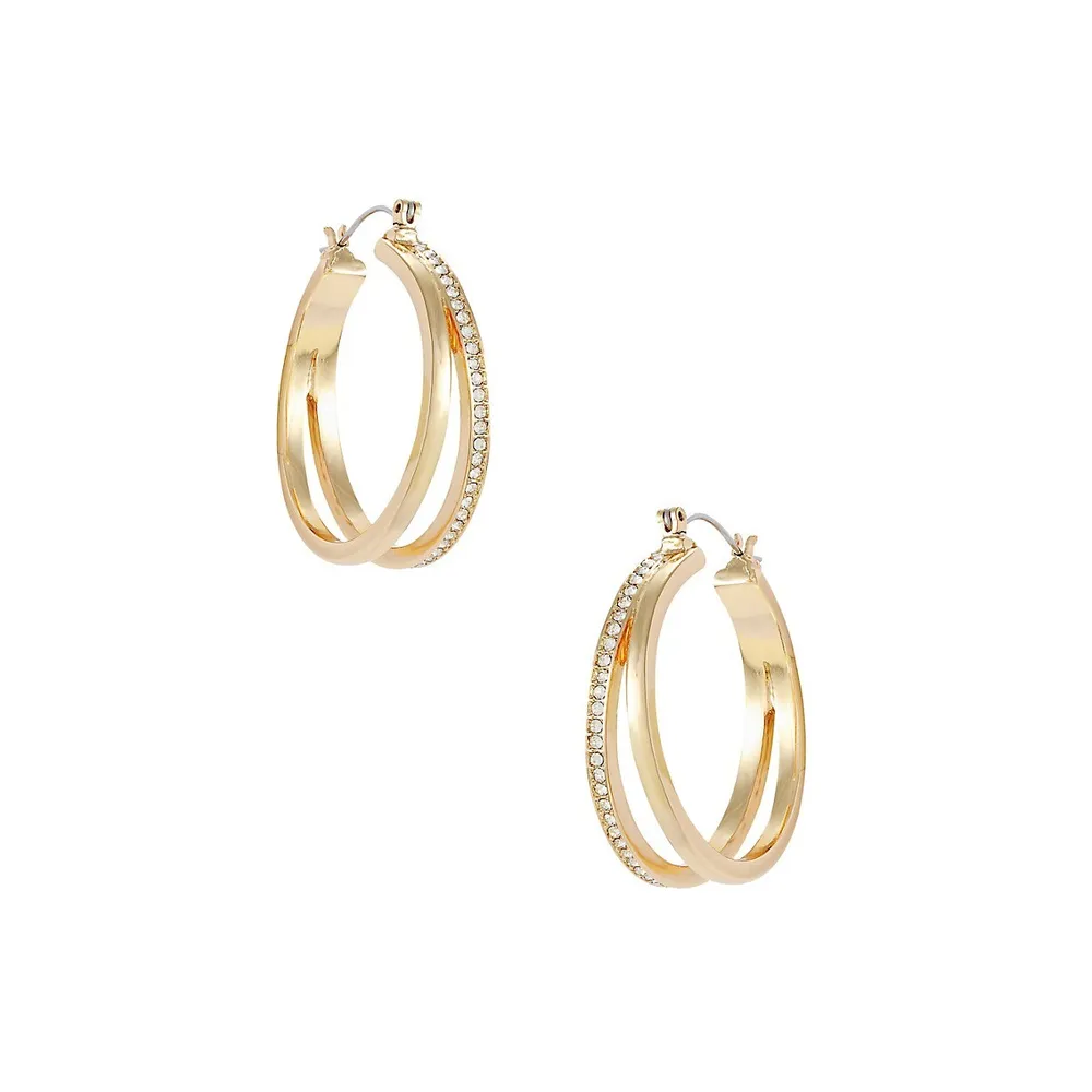 Crystal & Goldtone Hoop Earrings