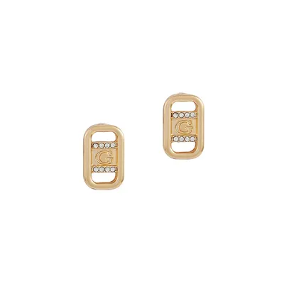 Glass Stone & Goldtone Button Earrings
