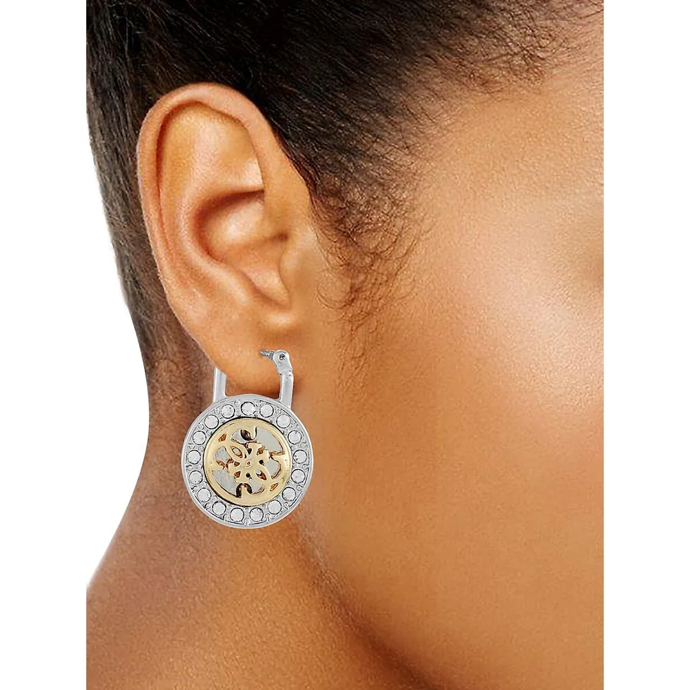 Extravagant Logo Coin Two-Tone Hoop Earrings