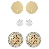 Extravagant Logo 3-Piece Trio Two-Tone Earrings Set