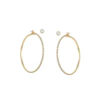 2-Piece White Opal Ab Rhinestone & Silvertone Hoop Earrings Set