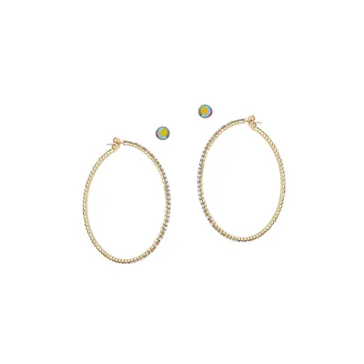Two-Piece Jonquil Ab Stud Earrings & Goldtone Rhinestone Hoop Earrings Set