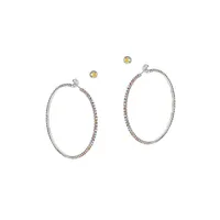 2-Piece Stud & Rhinestone Silvertone Hoop Earrings Set