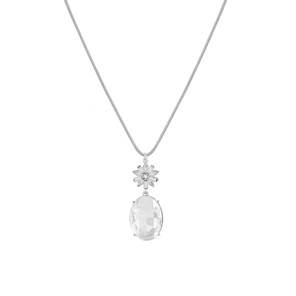 Guilded Garden Silvertone & Black Jet Crystal Pendant Necklace