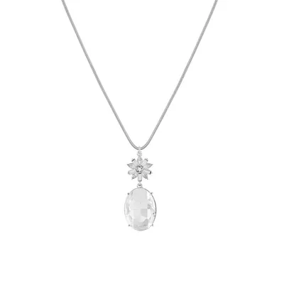 Guilded Garden Silvertone & Black Jet Crystal Pendant Necklace