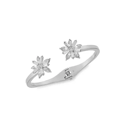 Guilded Garden Silvertone & Crystal Flower Hinge Bracelet