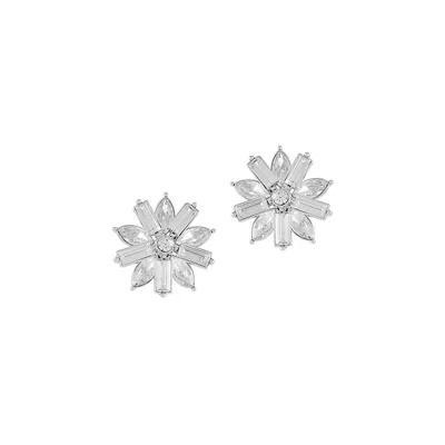Guilded Garden Silvertone & Crystal Flower Earrings