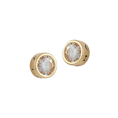 Goldtone & Cubic Zirconia Rounded Signature Stud Earrings