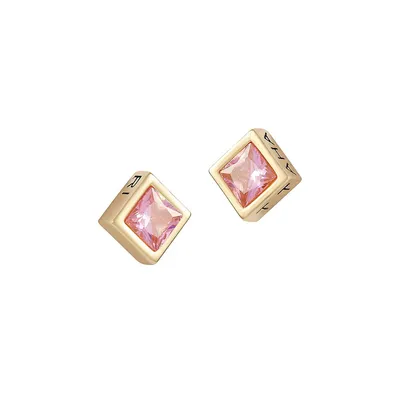 Goldtone & Cubic Zirconia Square Stud Earrings