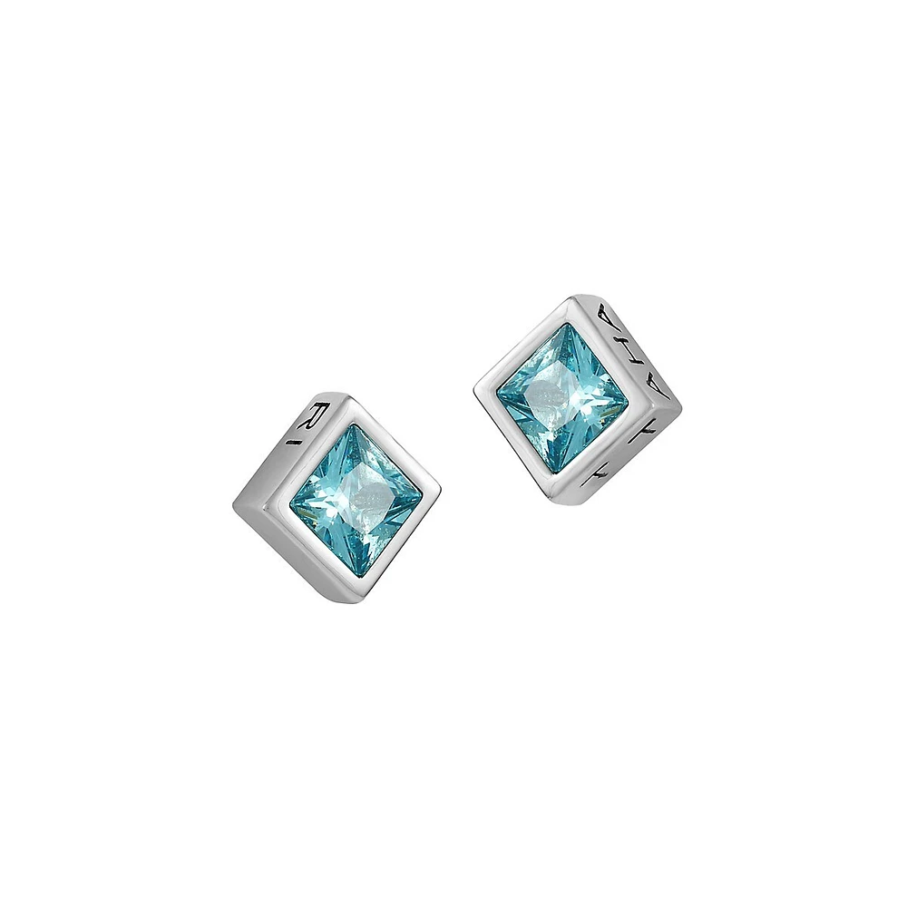 Signature Silvertone Square Cubic Zirconia Stud Earrings