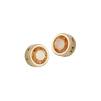 Goldtone & Cubic Zirconia Round Signature Stud Earrings
