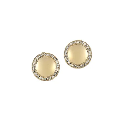 Goldtone & Crystal Coin-Shape Earrings