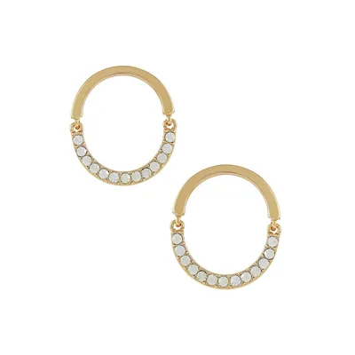 Goldtone & Crystal Clear Hoop Earrings