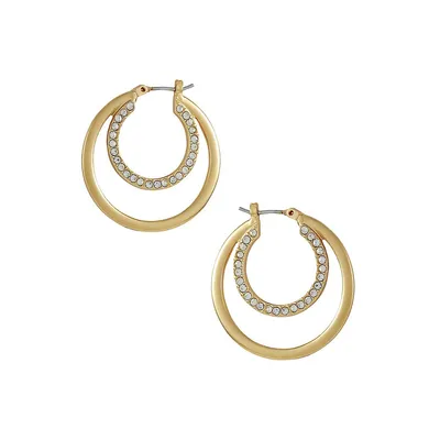 Goldtone & Crystal Double Hoop Earrings