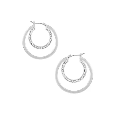 Silvertone & Crystal Double Hoop Earrings