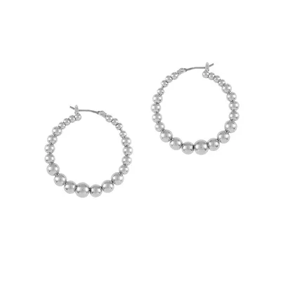 Silvertone Beaded Hoop Earrings