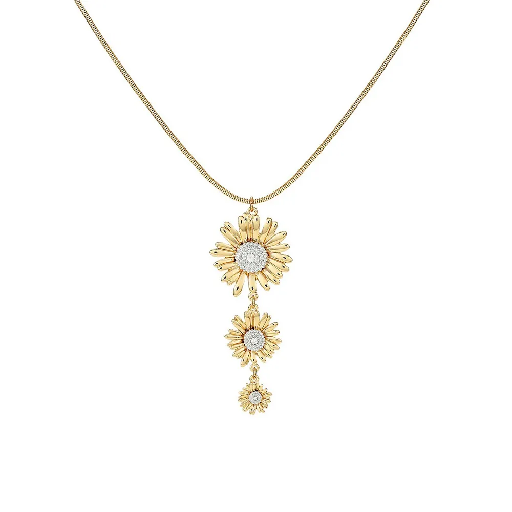 Flower Garden Two-Tone & Crystal Flower Y Necklace