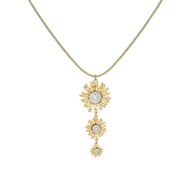 Flower Garden Two-Tone & Crystal Flower Y Necklace