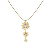 Flower Garden Two-Tone & Crystal Flower Y Necklace