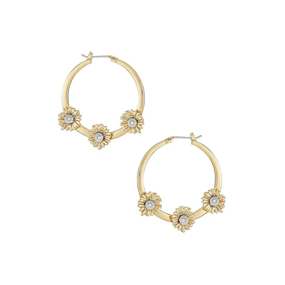 Flower Garden Two-Tone & Crystal Front-Facing Hoop Earrings