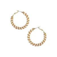 Summer Goldtone & White Bead Hoop Earrings