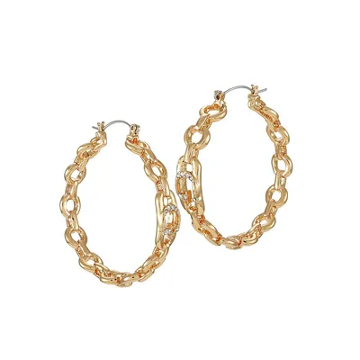 Love Logo Goldtone & Crystal Link Hoop Earrings